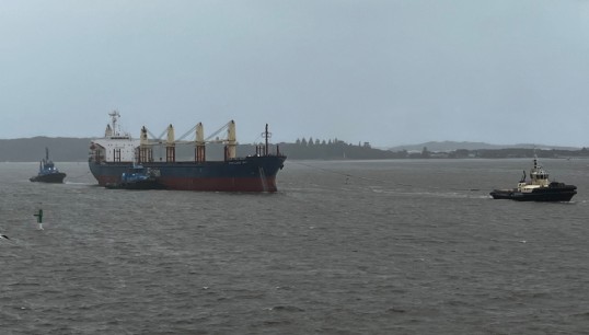 Portland Bay being towed back into harbour following the vessel's abandonment and rescue. Image: Australian Institute of Marine and Power Engineers (AIMPE) Image:Portland Bay being towed back into harbour following the vessel's abandonment and rescue. Image: Australian Institute of Marine and Power Engineers (AIMPE)