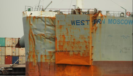The damaged bulk carrier Western Moscow following the collision in the Singapore Straits in 2019 Alf van Beem/WikiCommons Image:The damaged bulk carrier Western Moscow following the collision in the Singapore Straits in 2019 Alf van Beem/WikiCommons
