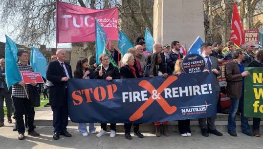 Rally at Westminster to mark the third anniversary of P&O Ferries' mass sackings. Image: Nautilus International Image:Rally at Westminster to mark the third anniversary of P&O Ferries' mass sackings. Image: Nautilus International