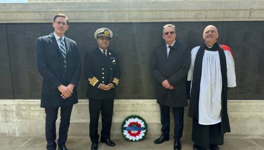 Nautilus general secretary Mark Dickinson (second from right) at the Merchant Navy Memorial on Tower Hill for the 80th anniversary of VE Day wreath-laying ceremony. Images: Nautilus International Image:Nautilus general secretary Mark Dickinson (second from right) at the Merchant Navy Memorial on Tower Hill for the 80th anniversary of VE Day wreath-laying ceremony. Images: Nautilus International