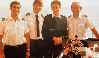 Capt Roberts onboard with crew during his time at sea. Soon after passing his masters certificate in 1971, he began working on ferries in Dover. Image:Capt Roberts onboard with crew during his time at sea. Soon after passing his masters certificate in 1971, he began working on ferries in Dover.