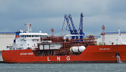 An Anthony Veder LNG tanker in a Rotterdam port. Image: Wikimedia Commons Image:An Anthony Veder LNG tanker in a Rotterdam port. Image: Wikimedia Commons