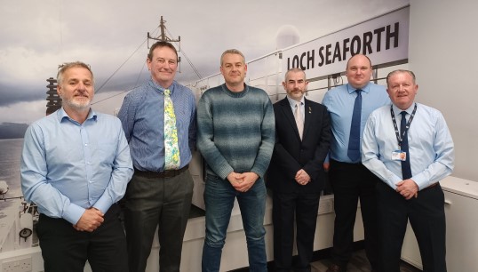 L-R: liaison officers Gary Calderwood, Iain MacKenzie, Daniel Wright, Allan Dickson and James Christie with Nautilus head of industrial Micky Smyth at the JCC meeting. Image: Nautilus International Image:L-R: liaison officers Gary Calderwood, Iain MacKenzie, Daniel Wright, Allan Dickson and James Christie with Nautilus head of industrial Micky Smyth at the JCC meeting. Image: Nautilus International
