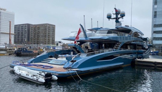 The Russian-owned yacht Phi was detained this week by UK authorities in Canary Wharf. Image: National Crime Agency Image:The Russian-owned yacht Phi was detained this week by UK authorities in Canary Wharf. Image: National Crime Agency