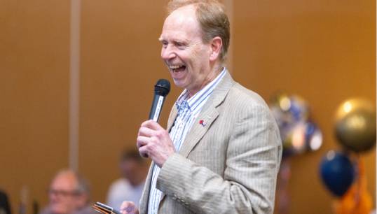 Image: Chair of the Nautilus Council Wilco van Hoboken gave a tribute in numbers to Mark Dickinson. Image:  Brad Wakefield