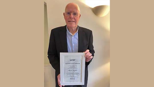Former Nautilus trustee director Henk Lafèbre receiving honorary membership of the Union in November 2021 Image:Former Nautilus trustee director Henk Lafèbre receiving honorary membership of the Union in November 2021