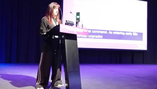 Image:Nautilus women's lead Rachel Lynch moving the Union's TUC Women's Conference motion on menopause support for seafarers. Image: Nautilus International