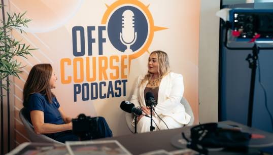 Image:Amilia Busby, right, speaks with Helen Kelly on the Nautilus Off Course podcast about sustainability and careers at sea. Image: Nautilus International